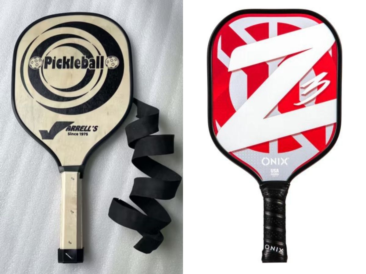 Hai loại vợt pickleball bằng gỗ và vợt composite