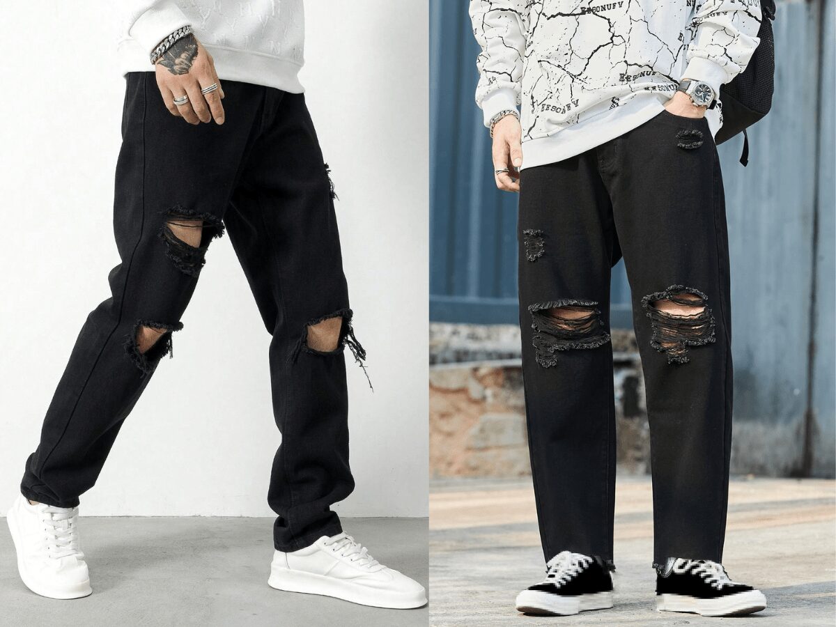 Quần jeans rách nam đen