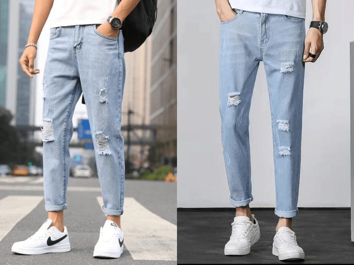 Quần jeans rách nam dáng Slim-fit
