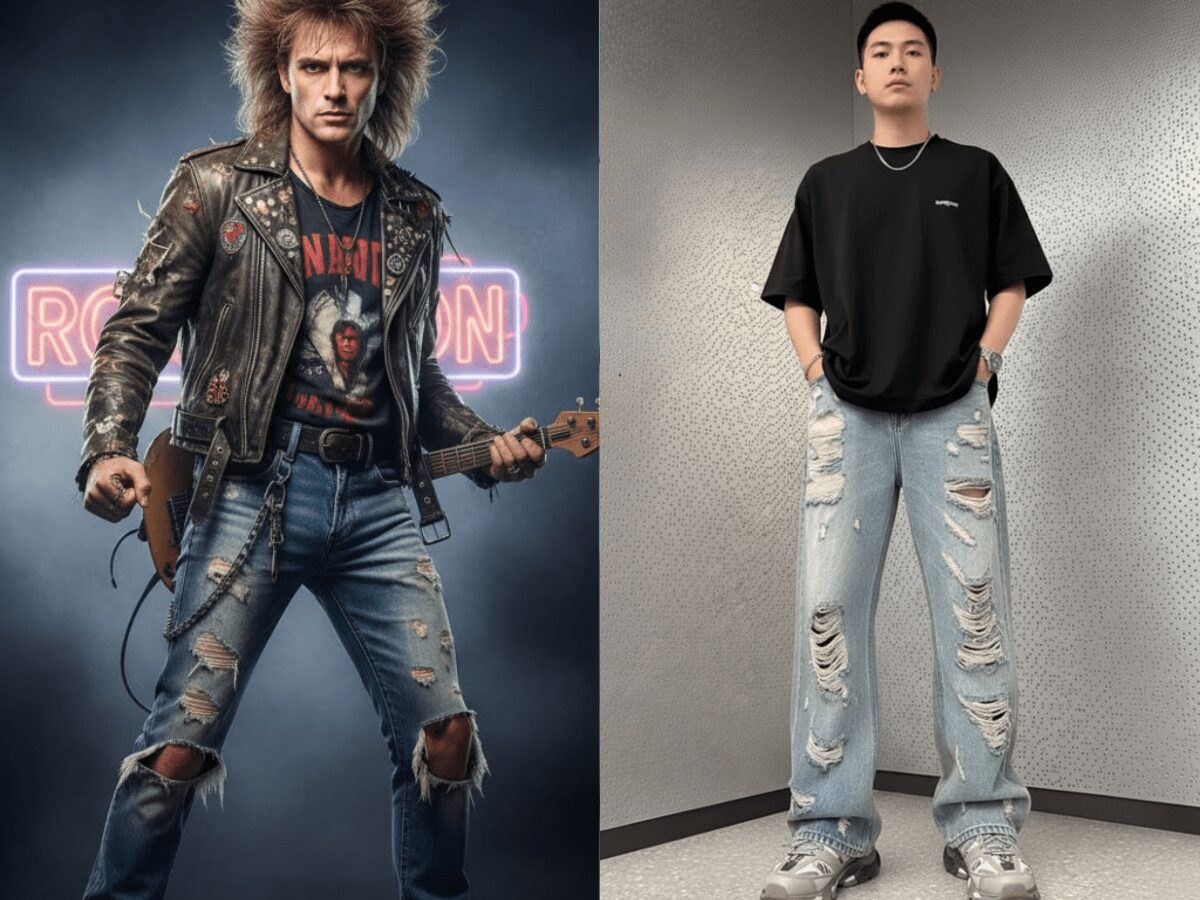 Jeans rách thập niên 80 và hiện đại mặc jeans rách