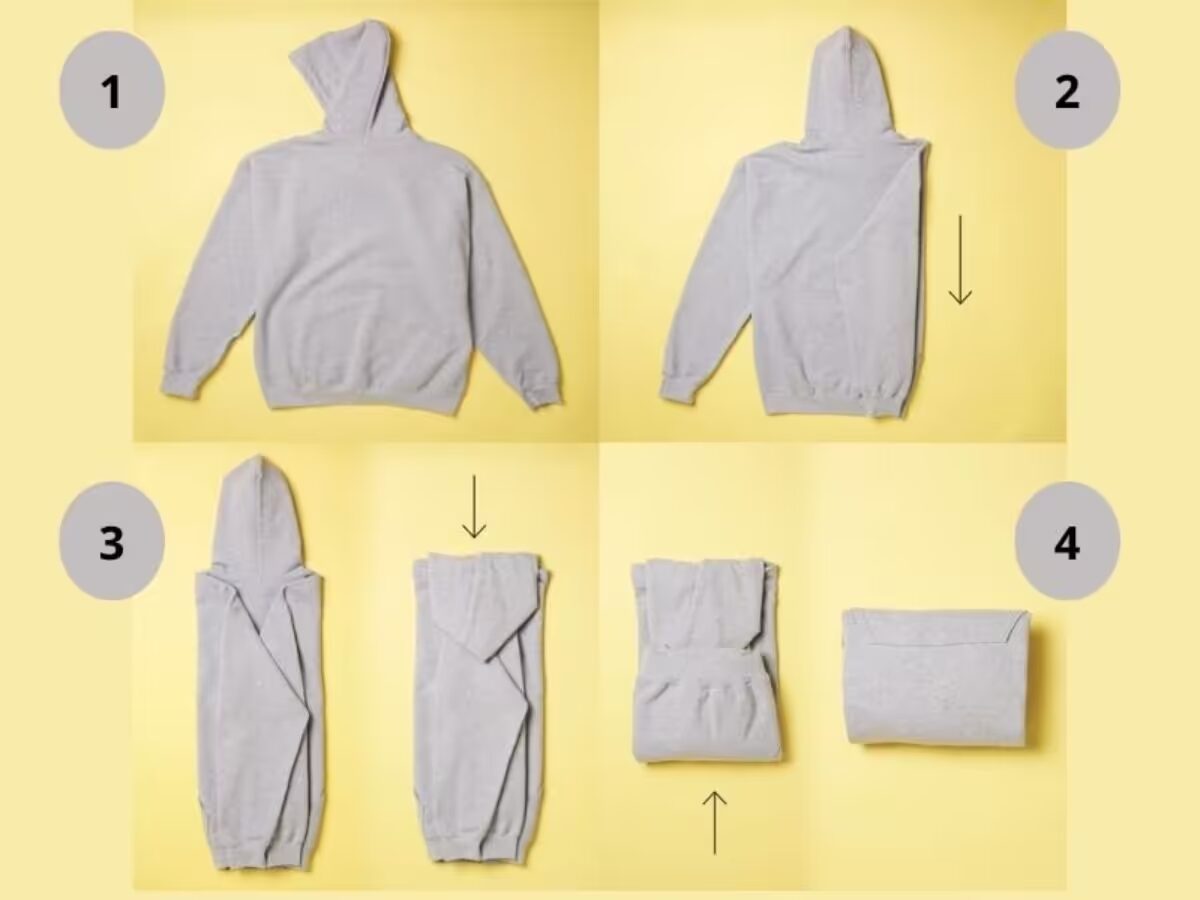 Gấp áo hoodie tập trung vào cách xử lý phần mũ