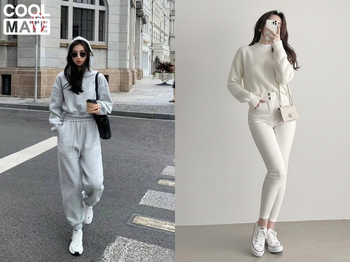 Mix áo hoodie/sweatshirt và quần jogger hoặc skinny cạp cao