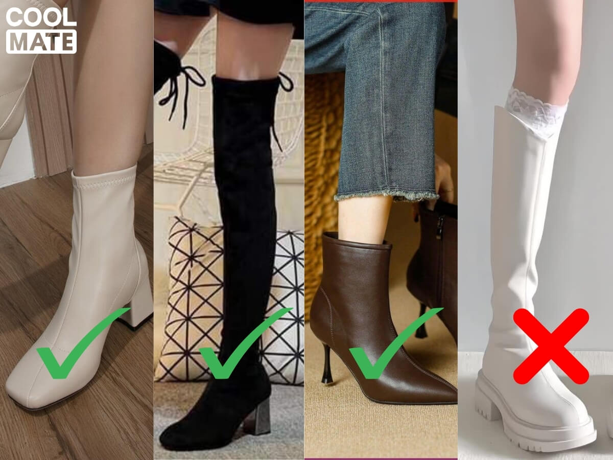 Chọn boots cổ ngắn, mũi nhọn, đồng màu quần để kéo dài chân