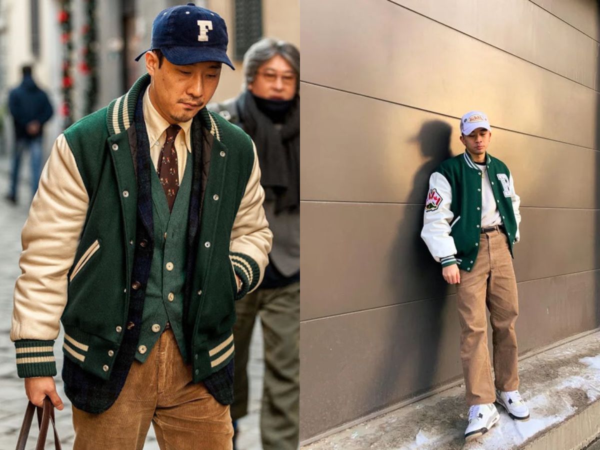 Phối đồ với áo khoác bóng chày nam theo style Preppy mang lại vẻ ngoài tri thức và gọn gàng