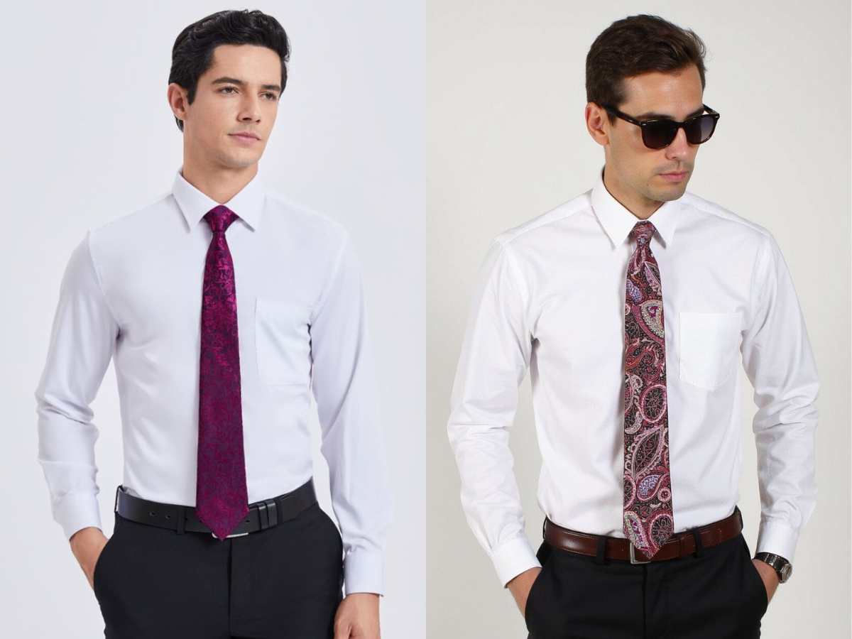 Phối cà vạt họa tiết với áo sơ mi trắng