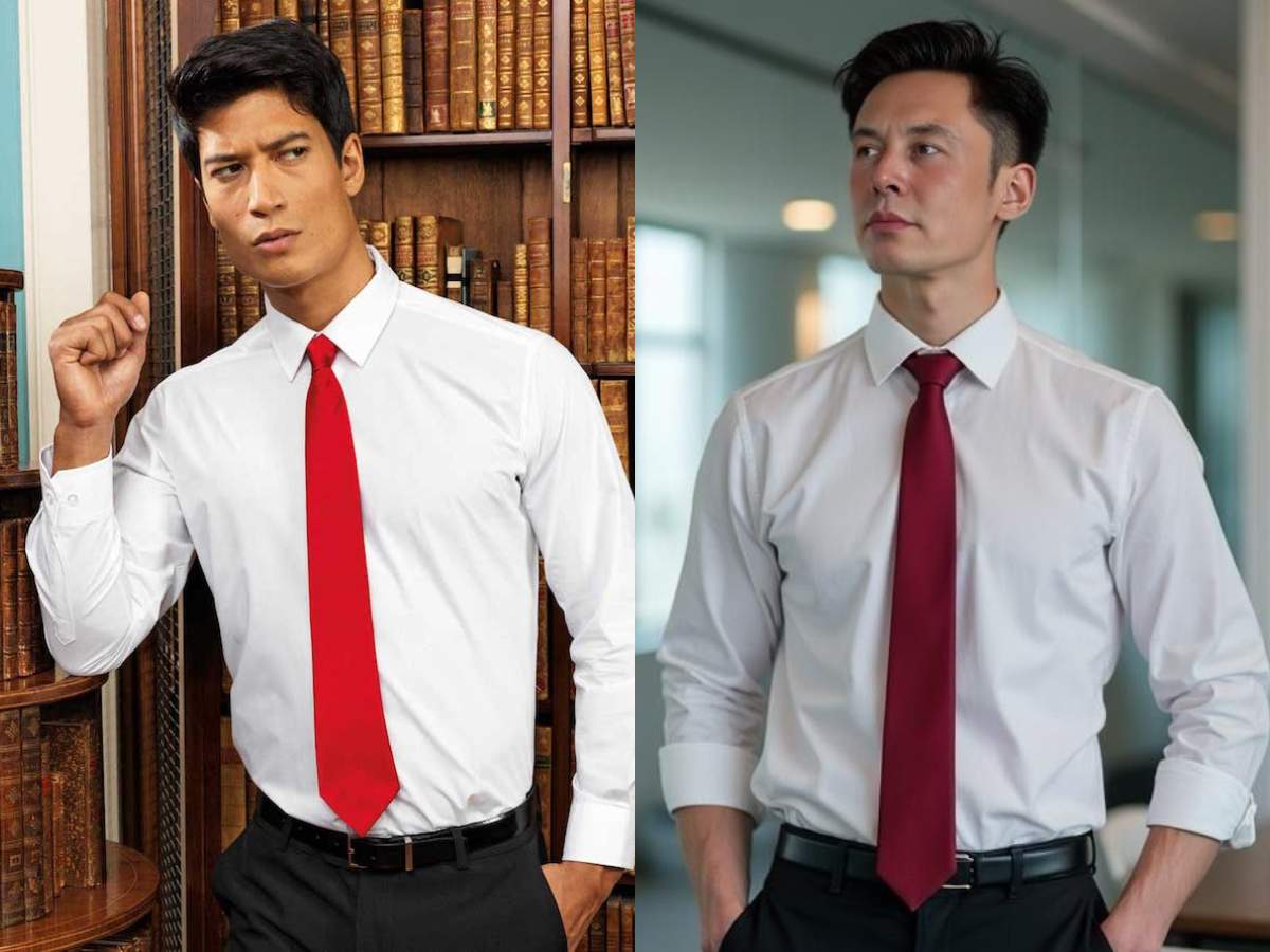 Phối áo sơ mi trắng với cà vạt màu đỏ