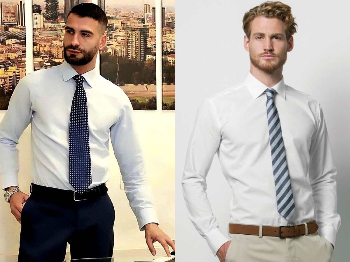 Phối áo sơ mi trắng và cà vạt họa tiết