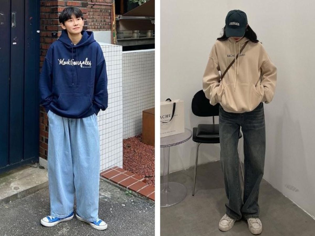 Quần ống rộng với áo hoodie/sweater