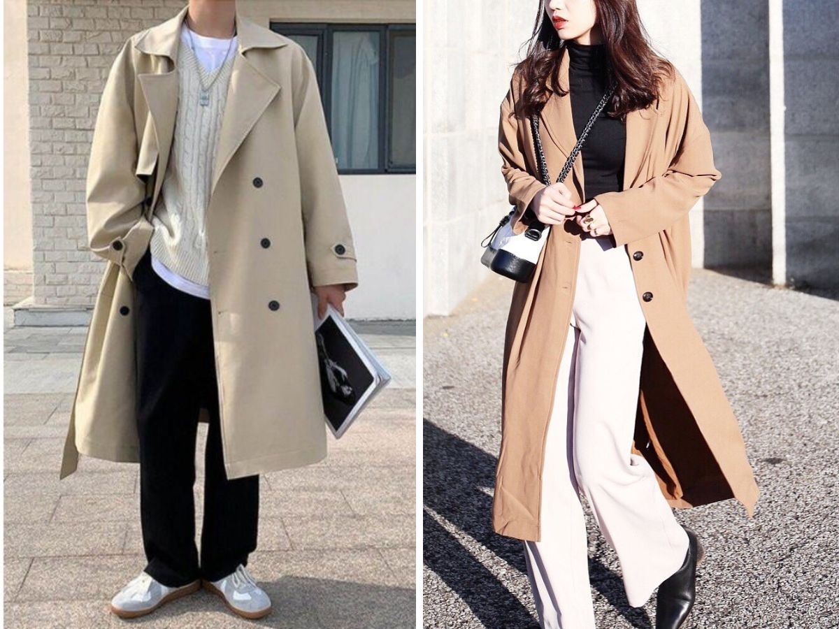 Quần ống rộng với áo khoác dạ/măng tô dáng dài