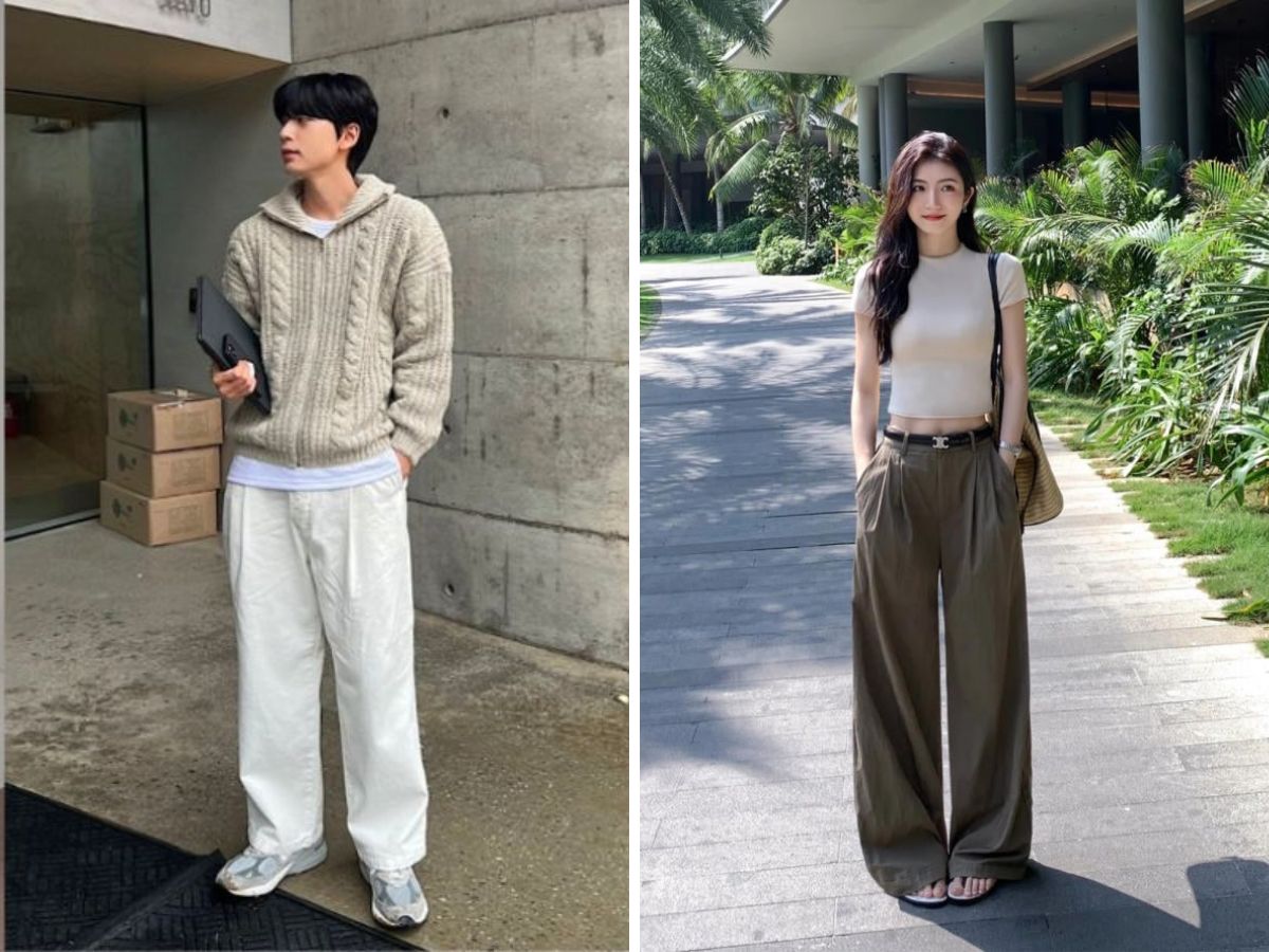 Cho người thấp/hạt tiêu quần ống rộng cạp cao