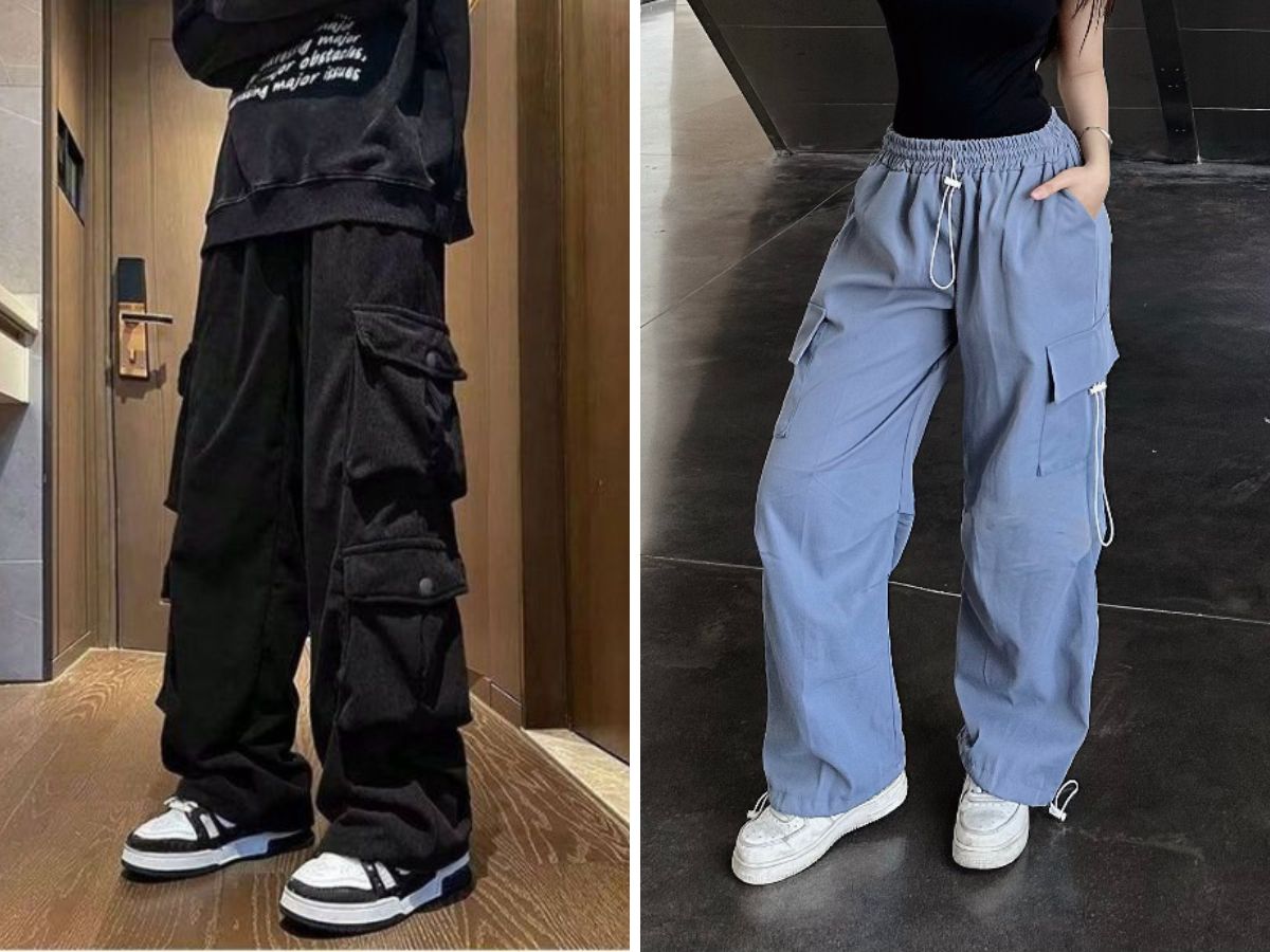 Cho người gầy/dáng chữ nhật quần có chi tiết như xếp ly ở cạp hoặc túi hộp