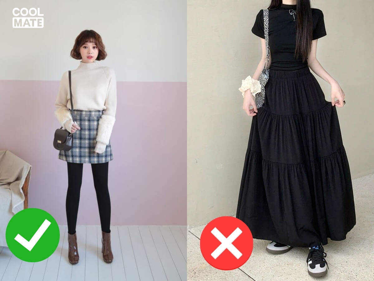Mix đồ mùa đông với chân váy cho dáng người thấp bé