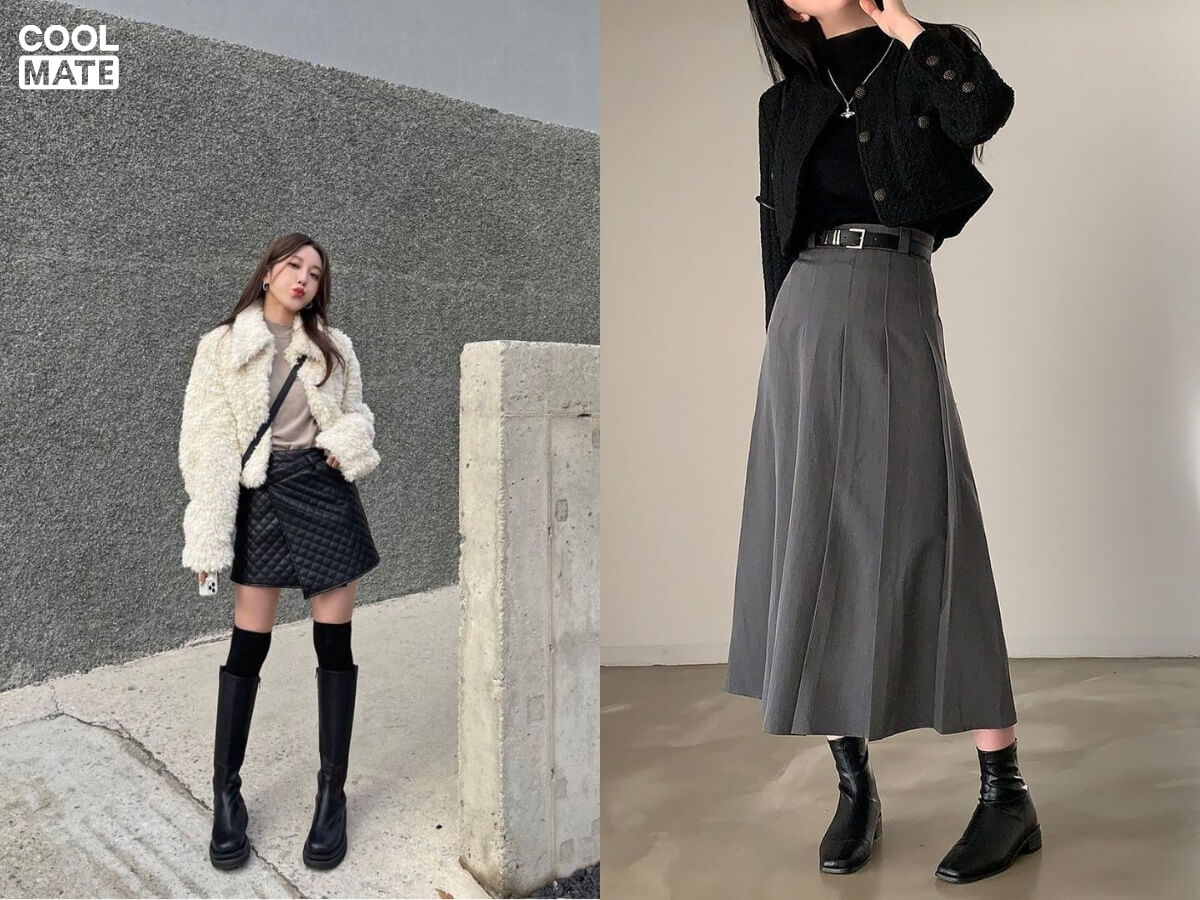 Boots nâng tầm mọi outfit chân váy mùa đông, từ váy ngắn đến midi