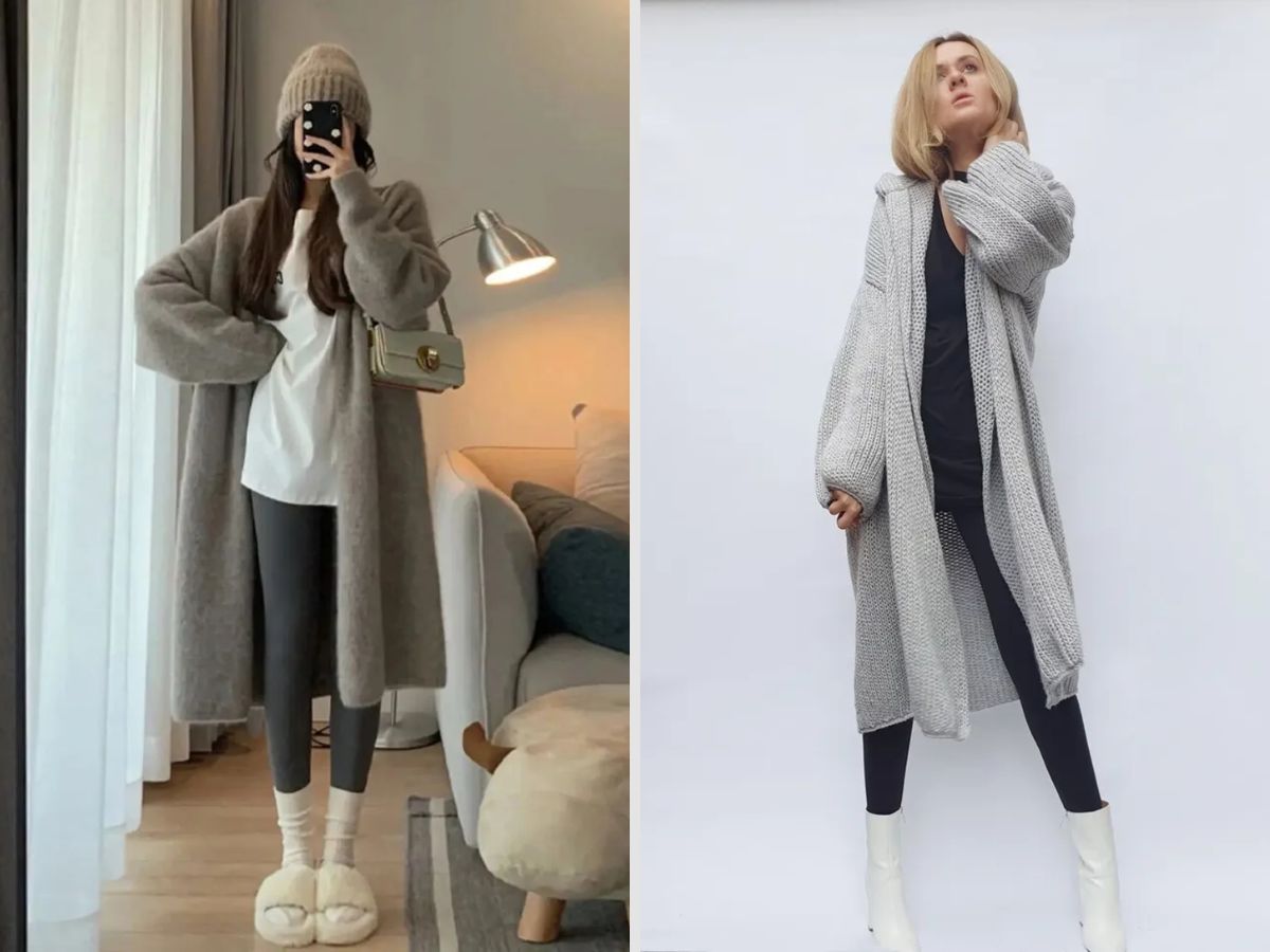 Nữ tính, mềm mại cùng Legging và áo cardigan dài