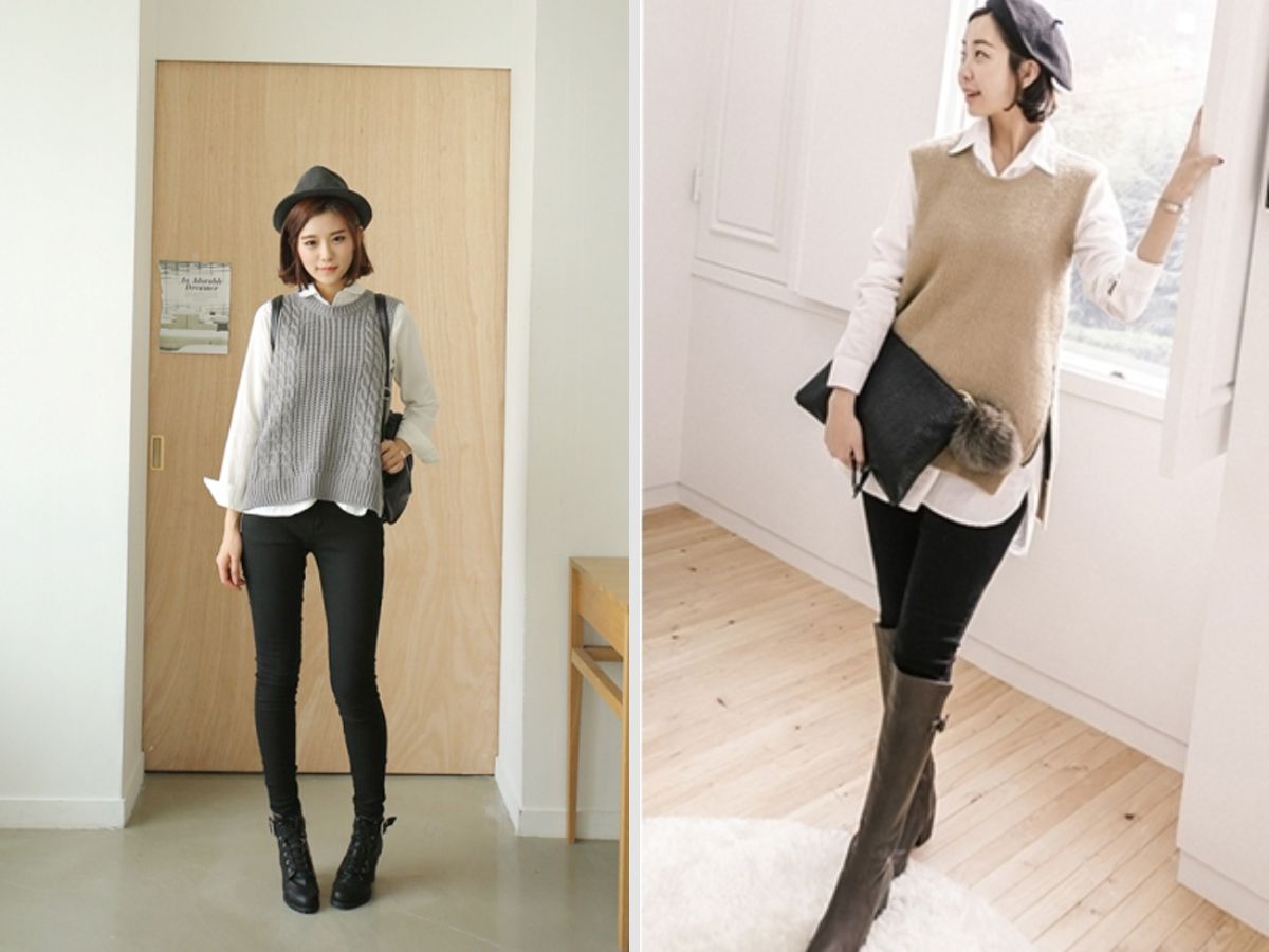 Chuẩn gu Hàn Quốc cũng Legging, Áo sơ mi và Gile len