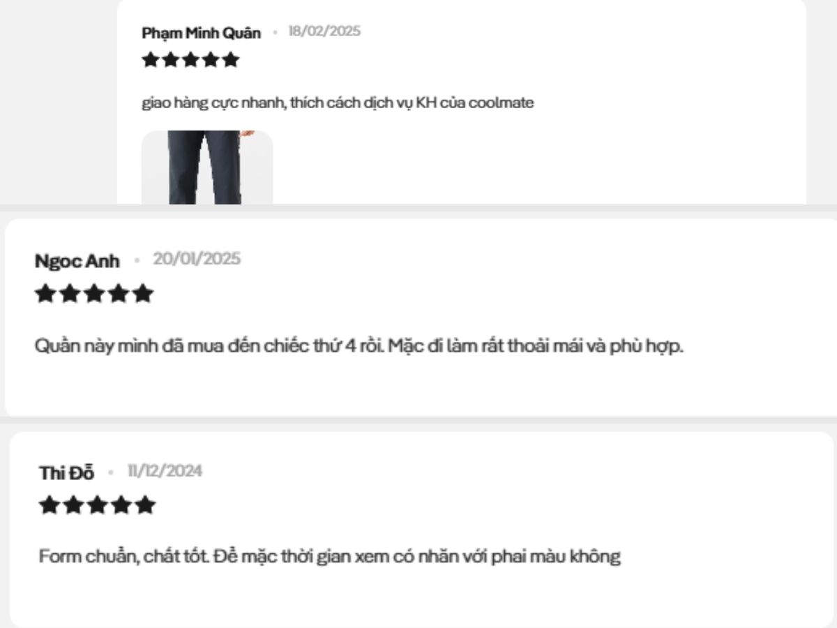 Chia sẻ của khách hàng khi dùng Quần Dài Nam Kaki Excool dáng Straight trên website