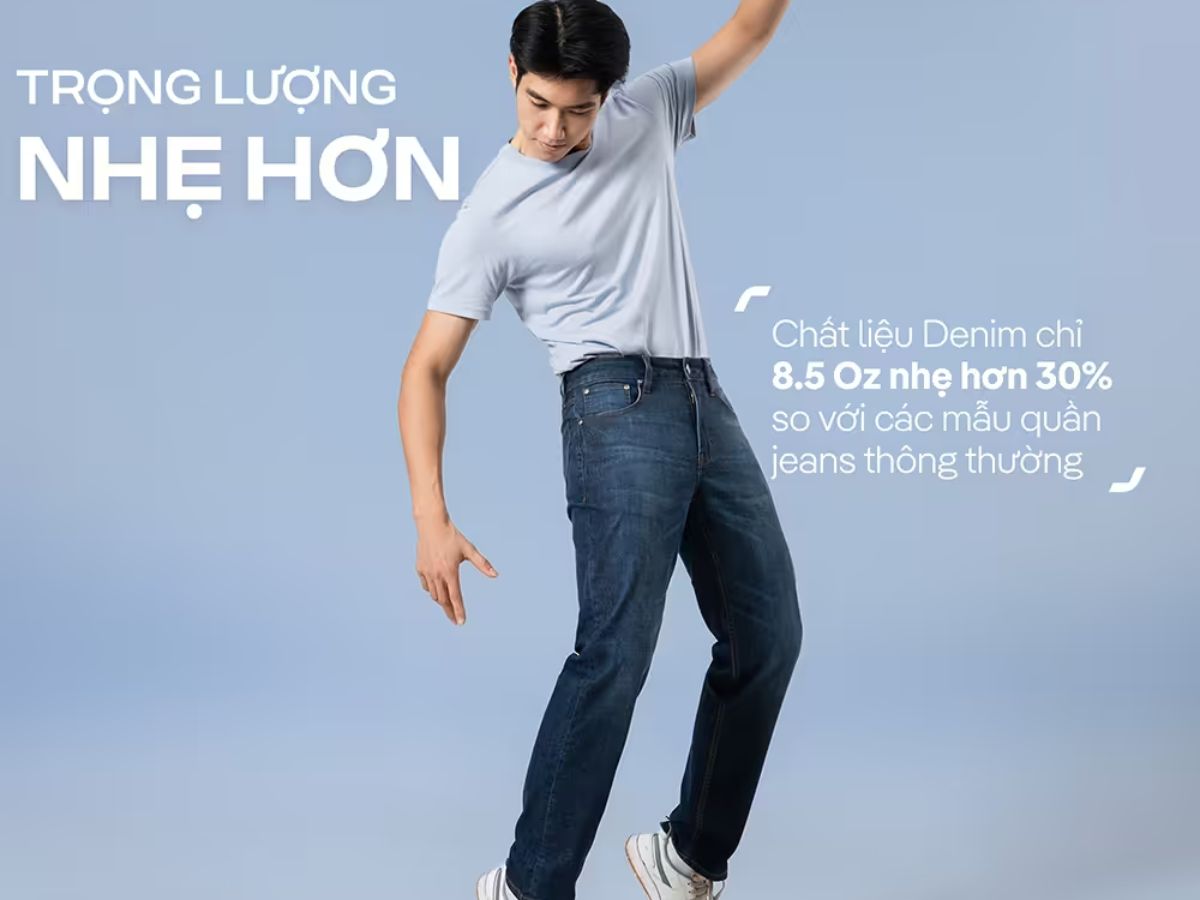Quần sử dụng chất liệu Denim 8.5 Oz, nhẹ hơn đến 30% so với jean thông thường
