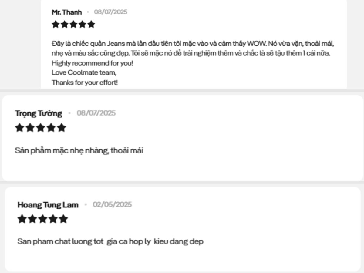 Chia sẻ của khách hàng khi dùng Quần Jeans Nam siêu nhẹ trên website