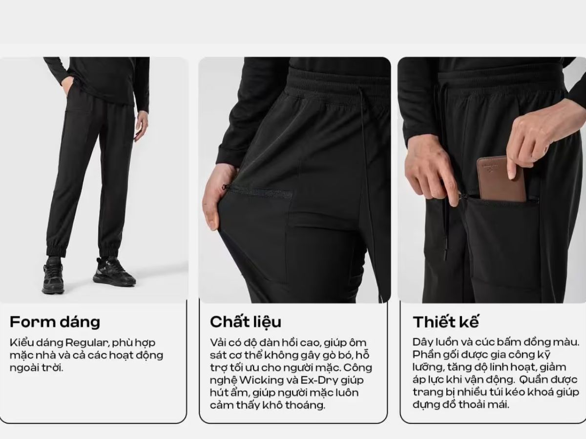 Chất liệu Studio Woven này cũng có tính năng co giãn tốt, đáp ứng thoải mái