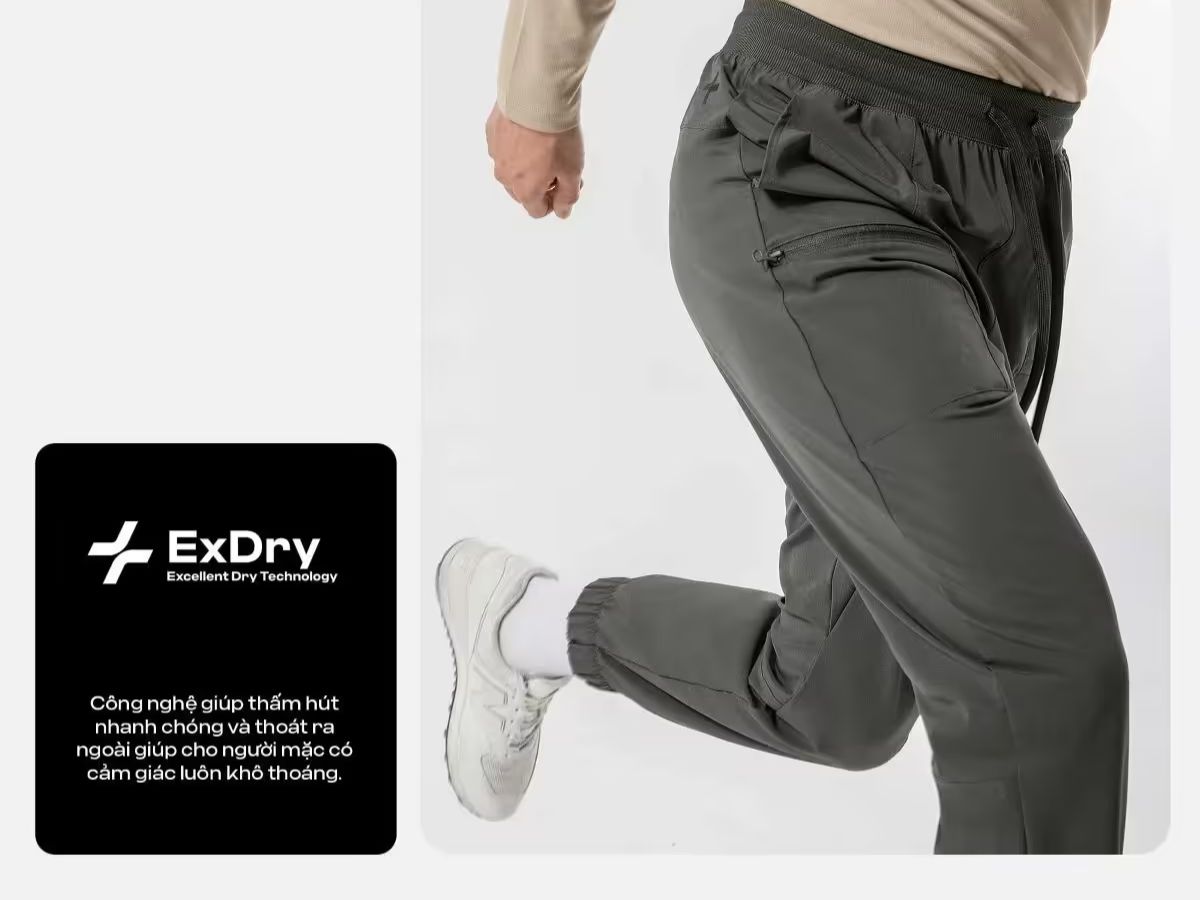 Công nghệ Ex-Dry, giúp vải dệt chắc chắn nhưng vẫn mềm mại, co giãn linh hoạt và mau khô