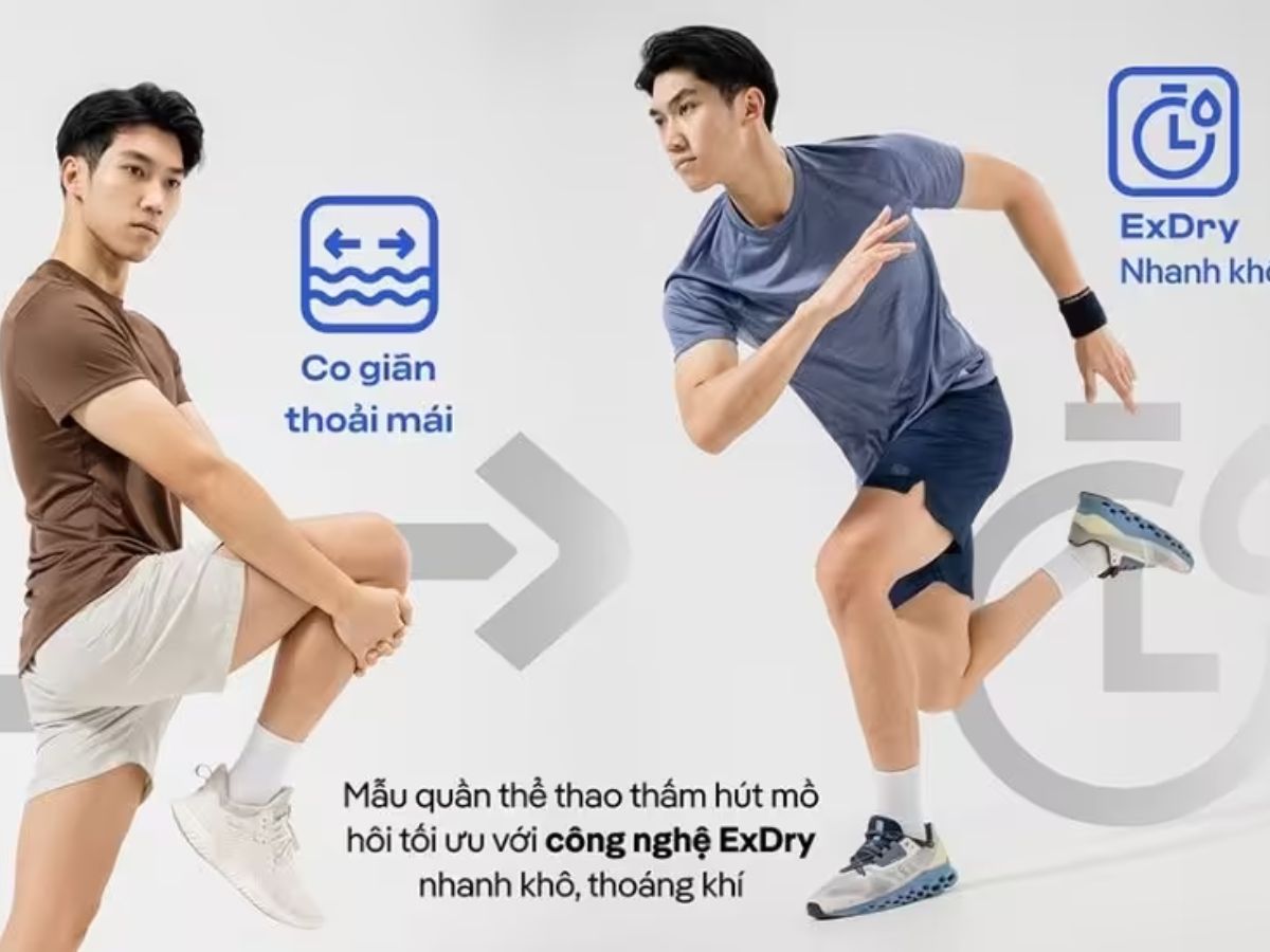 Quần sử dụng chất liệu Polyester dệt Woven Plain kết hợp công nghệ ExDry