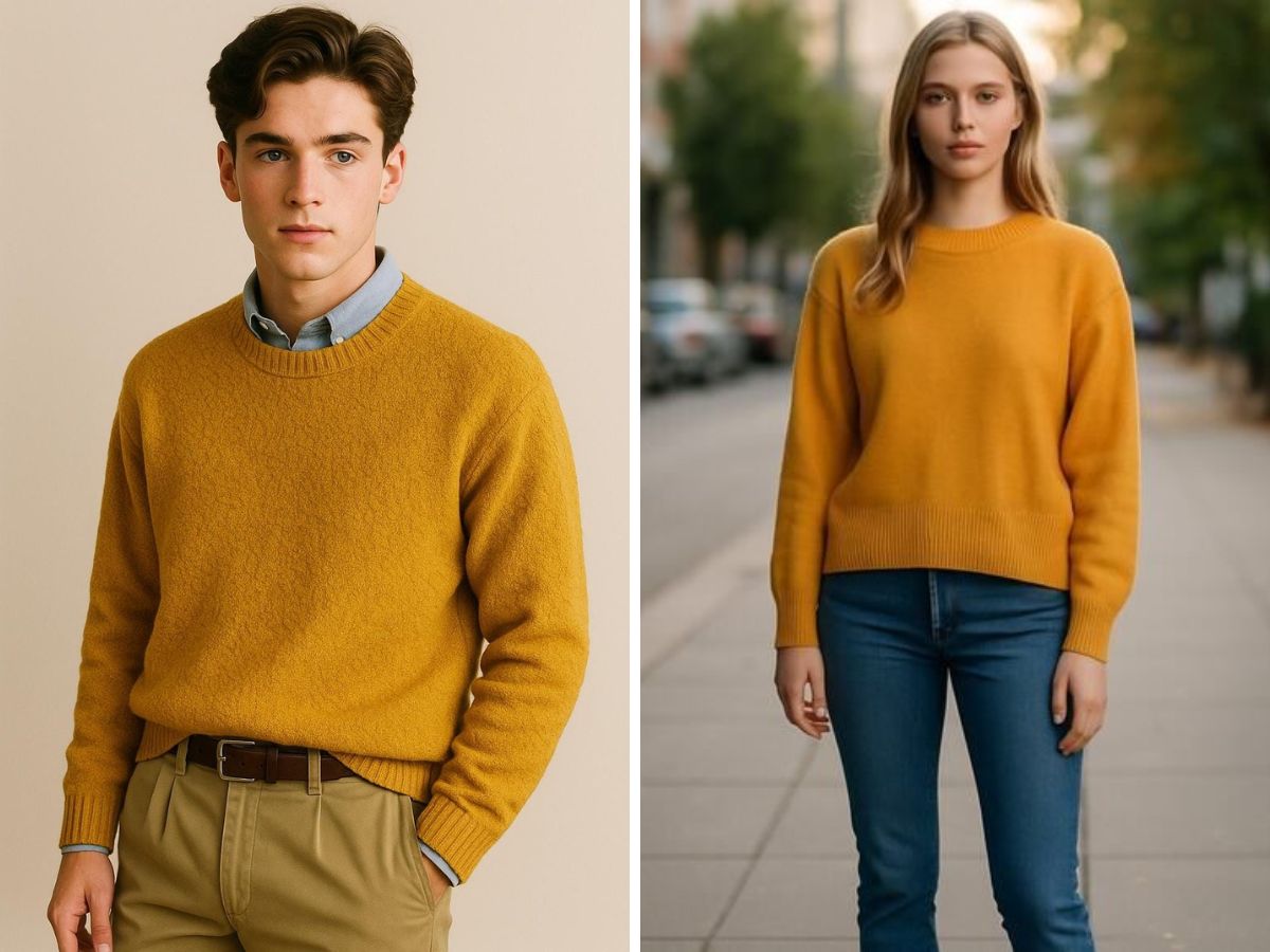 Vàng mù tạt tạo điểm nhấn cho set đồ thu đông