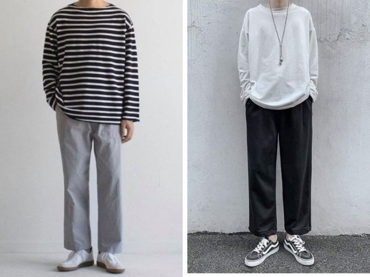 Bộ quần dài kết hợp áo thun dài tay cơ bản tiện lợi và dễ phối đồ