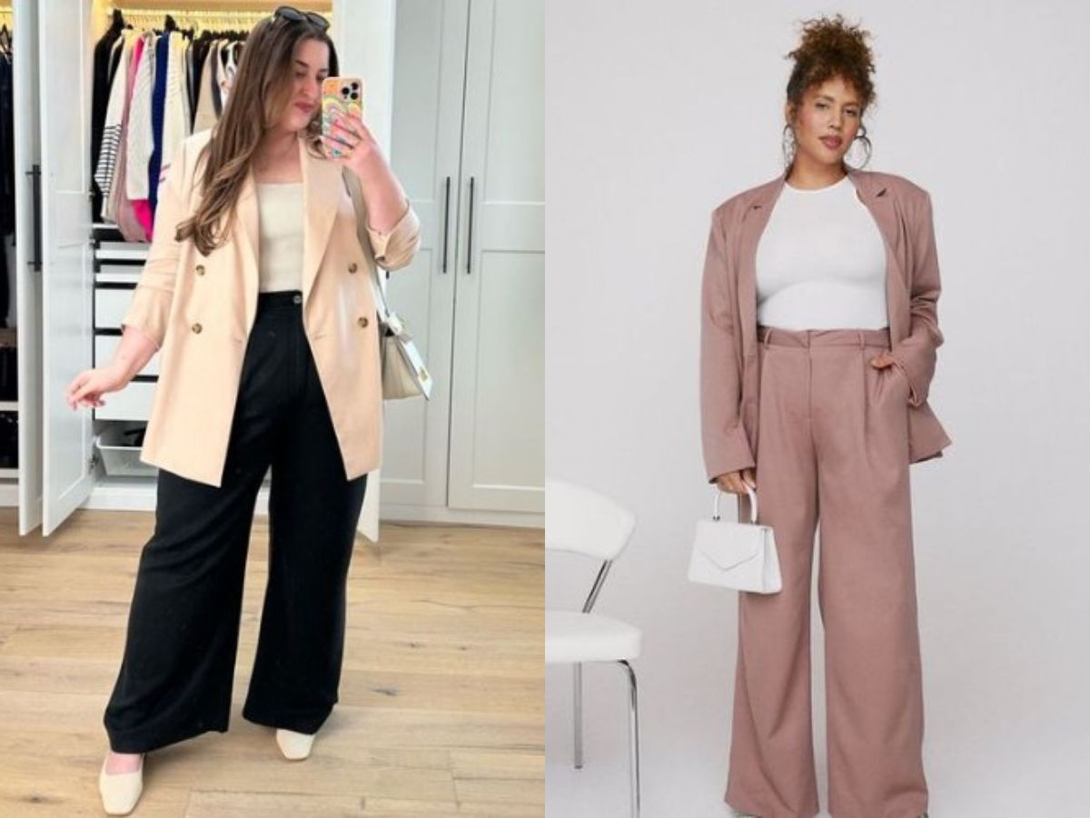 Áo blazer thanh lịch kết hợp quần ống suông