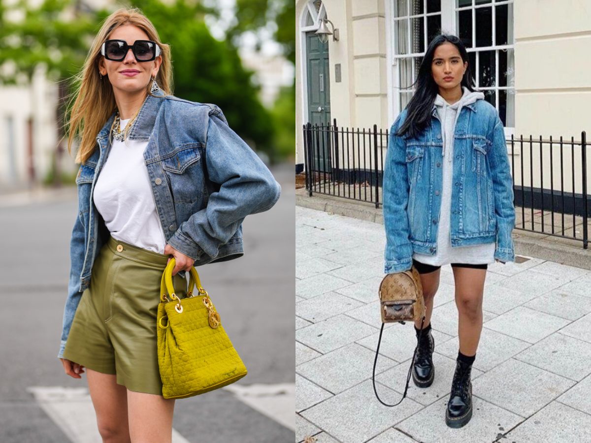 Phá cách với quần short ống rộng và áo khoác denim lót lông