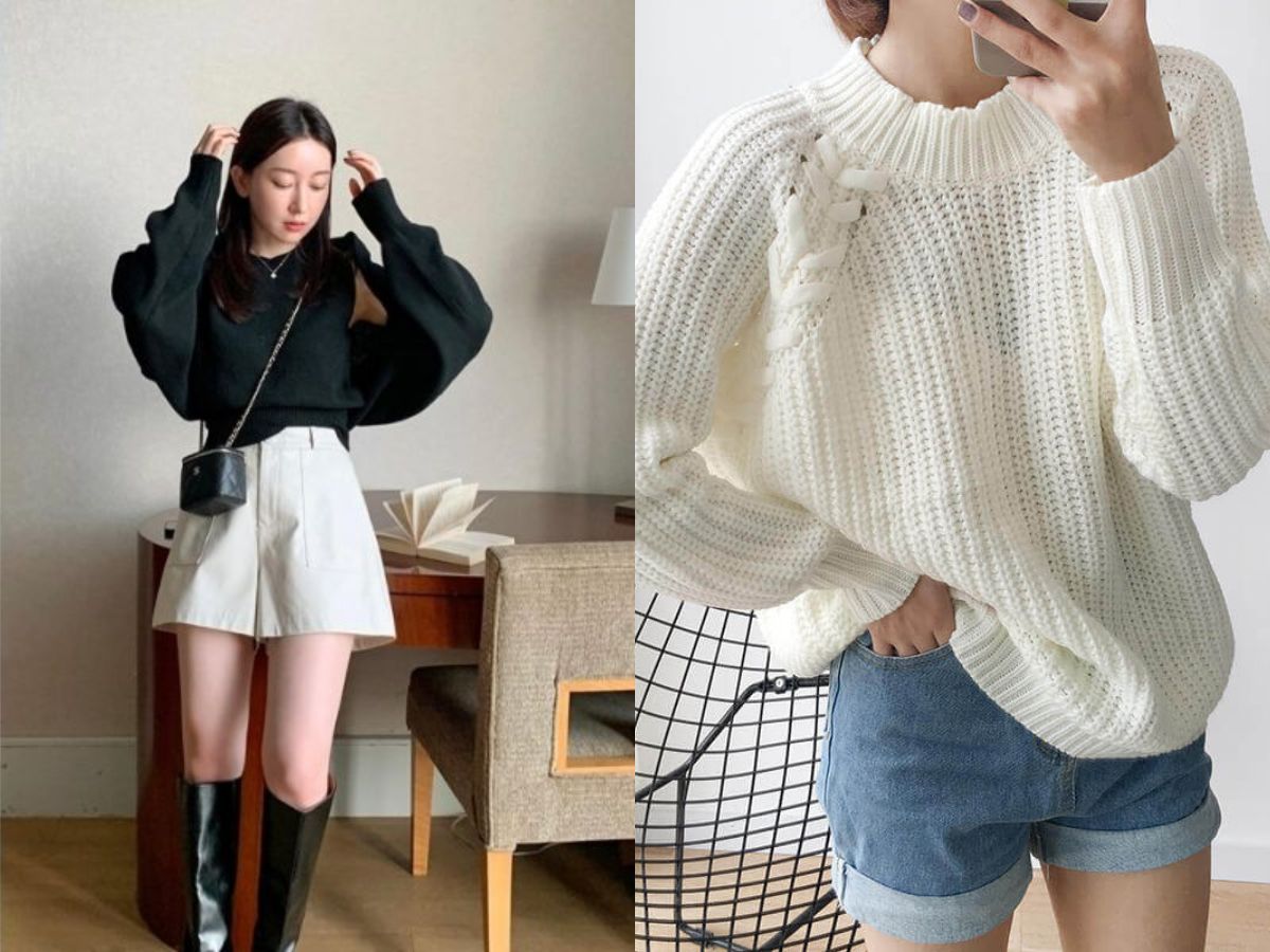 Ấm áp chuẩn phong cách Hàn Quốc với quần short và áo len oversize