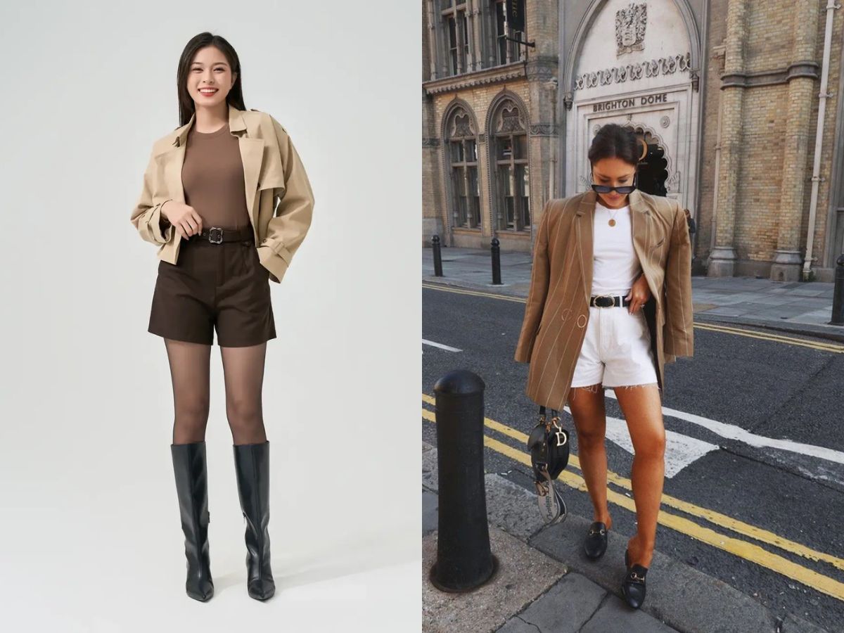 Thanh lịch với quần short dạ, blazer và áo cổ lọ