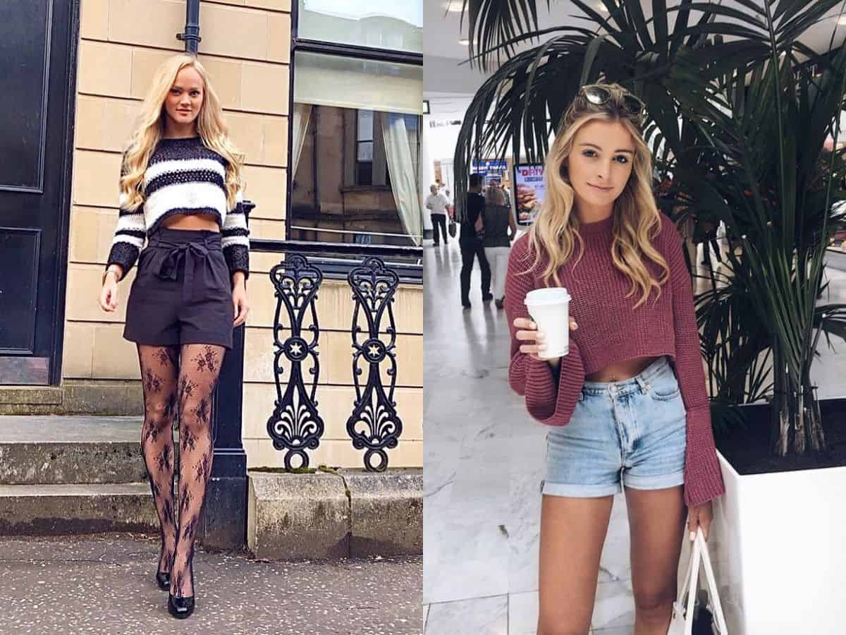 Hack dáng với quần short cạp cao và áo sweater crop top
