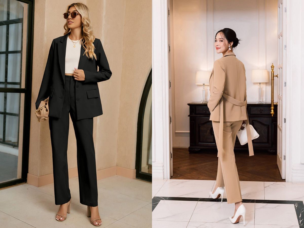Phối set áo len/blazer + quần tây ống đứng/ống suông cạp cao