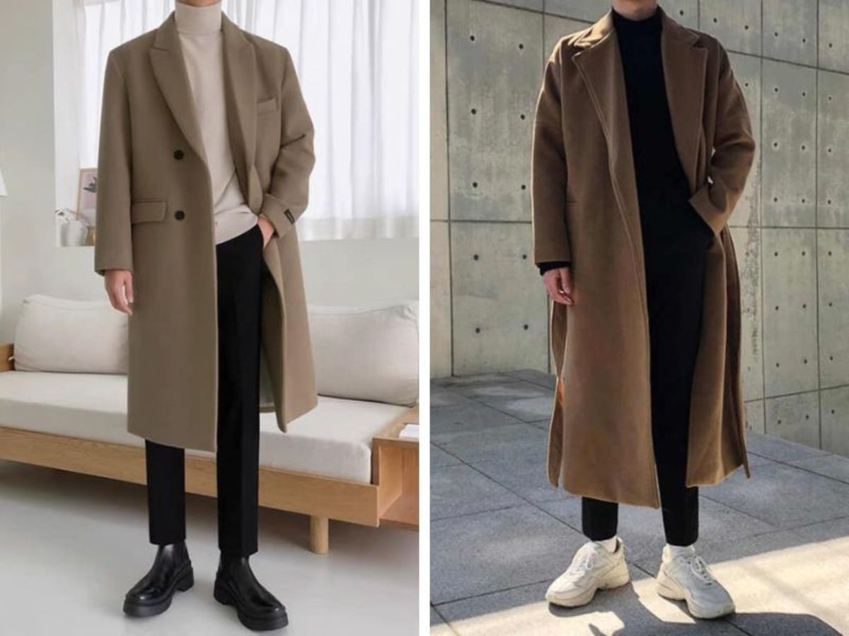 Phối măng tô/Dạ dáng dài + Áo len cổ lọ