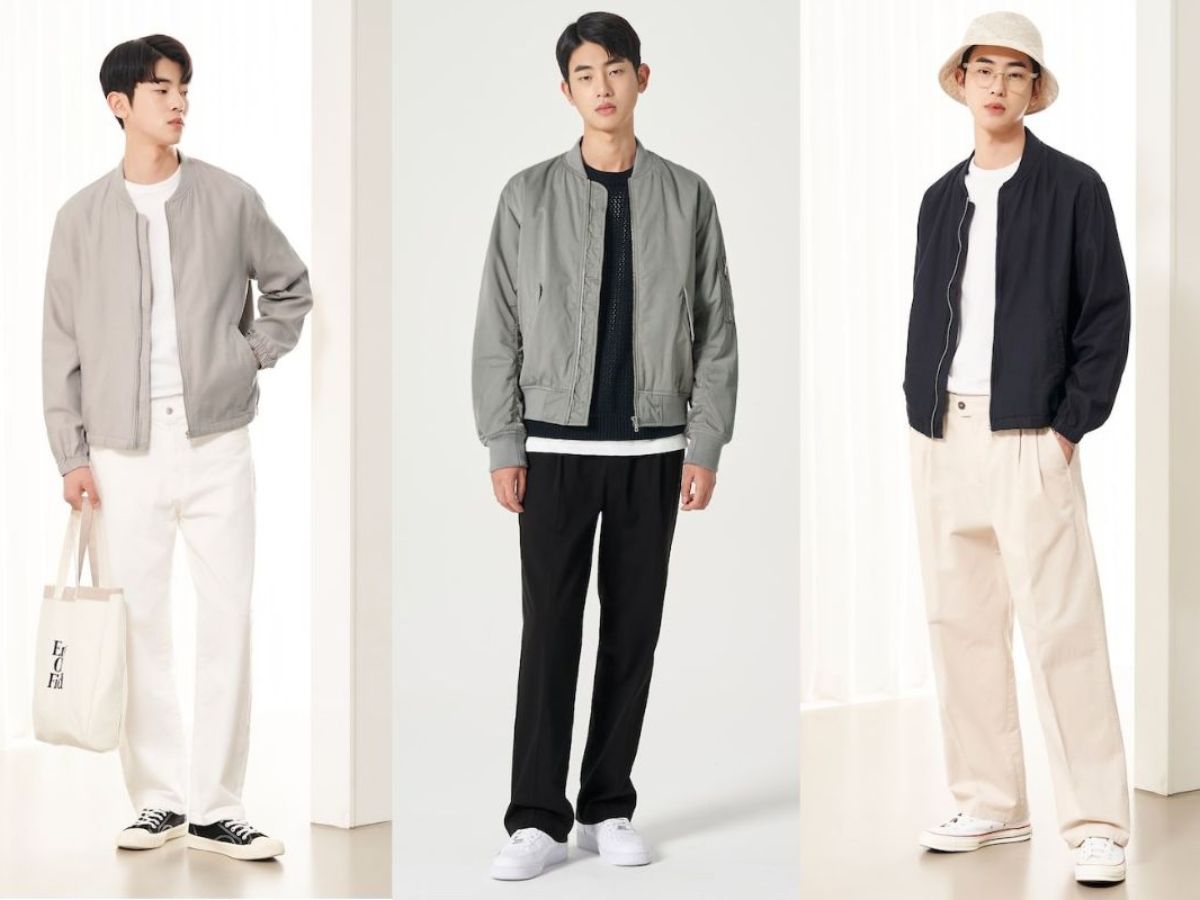 Phối áo khoác Bomber/Mũ chần bông + Áo thun/Sơ mi
