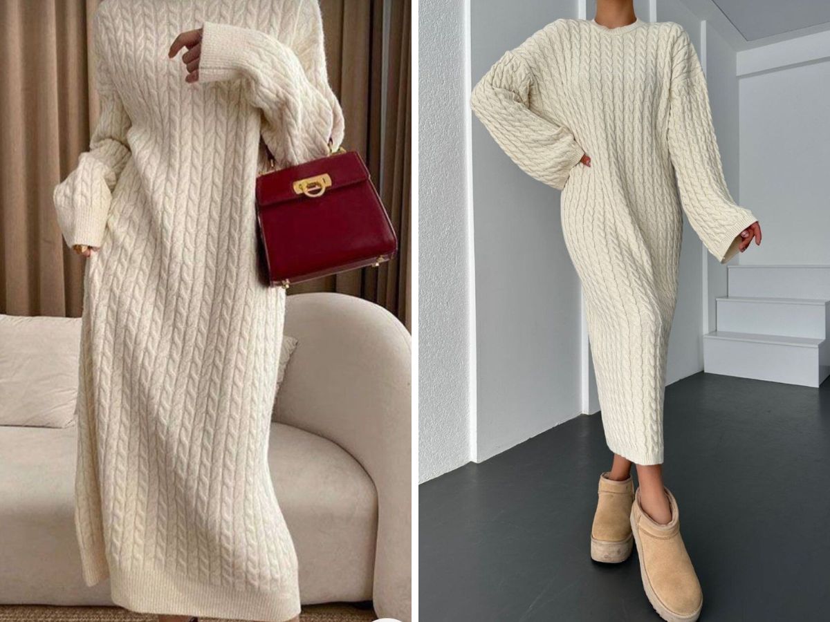 Váy len vặn thừng thuộc top váy len mùa đông mang đến hiệu ứng thị giác nổi bật