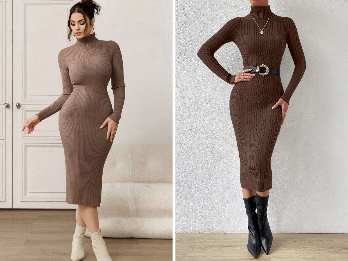 Bốt cổ cao giúp hoàn thiện set đồ với váy len body