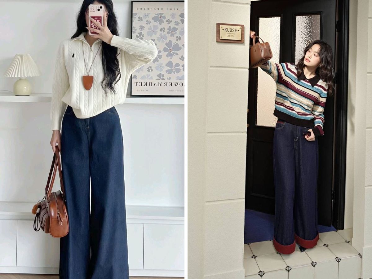 Chị em có thể kết hợp áo len cùng jeans cạp cao