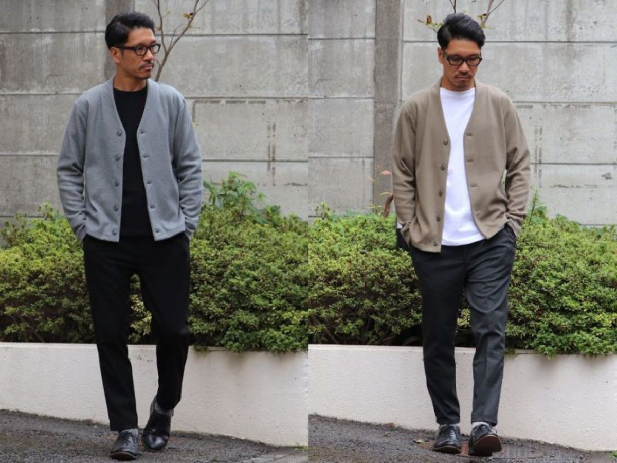 Áo khoác Cardigan/Len dày + Sơ mi/Áo thun dài tay + Quần tây dáng slim-fit