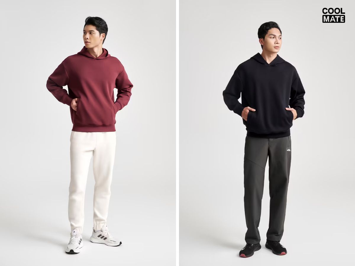 Chọn cho mình một bộ đồ hoodie từ Coolmate cũng là cách phối đồ mùa đông cho người béo ổn áp