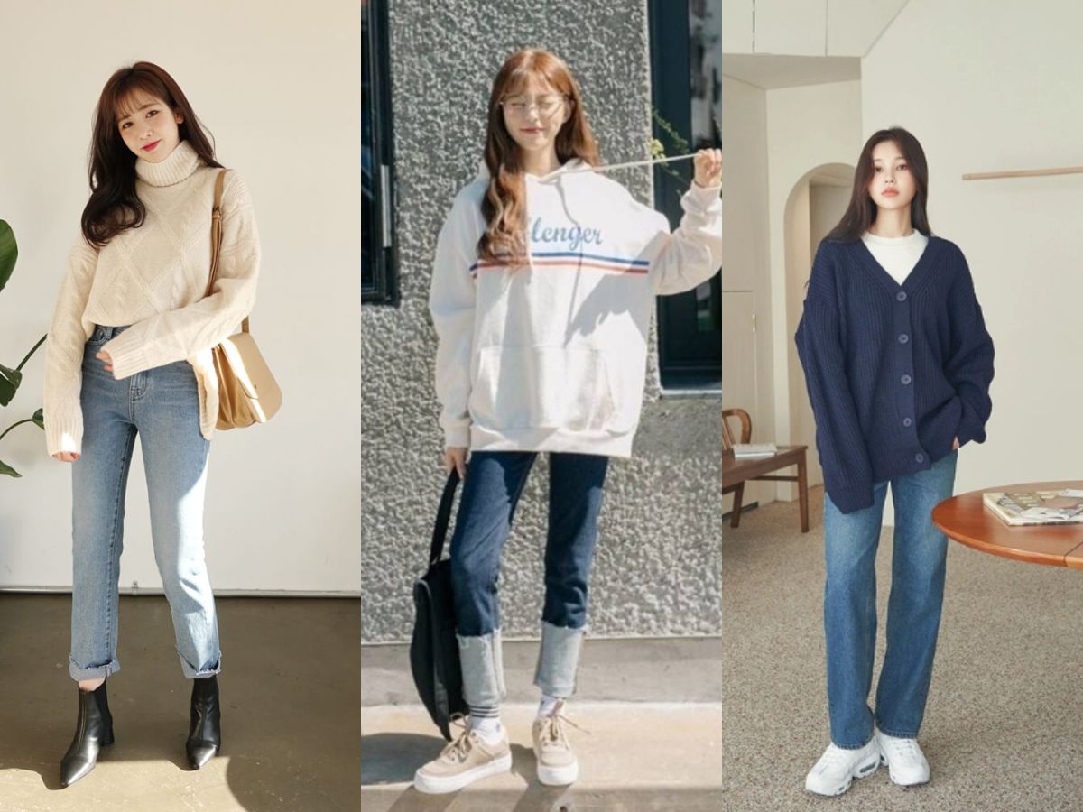 Mix & match quần jean nữ với áo giữ ấm bên trong