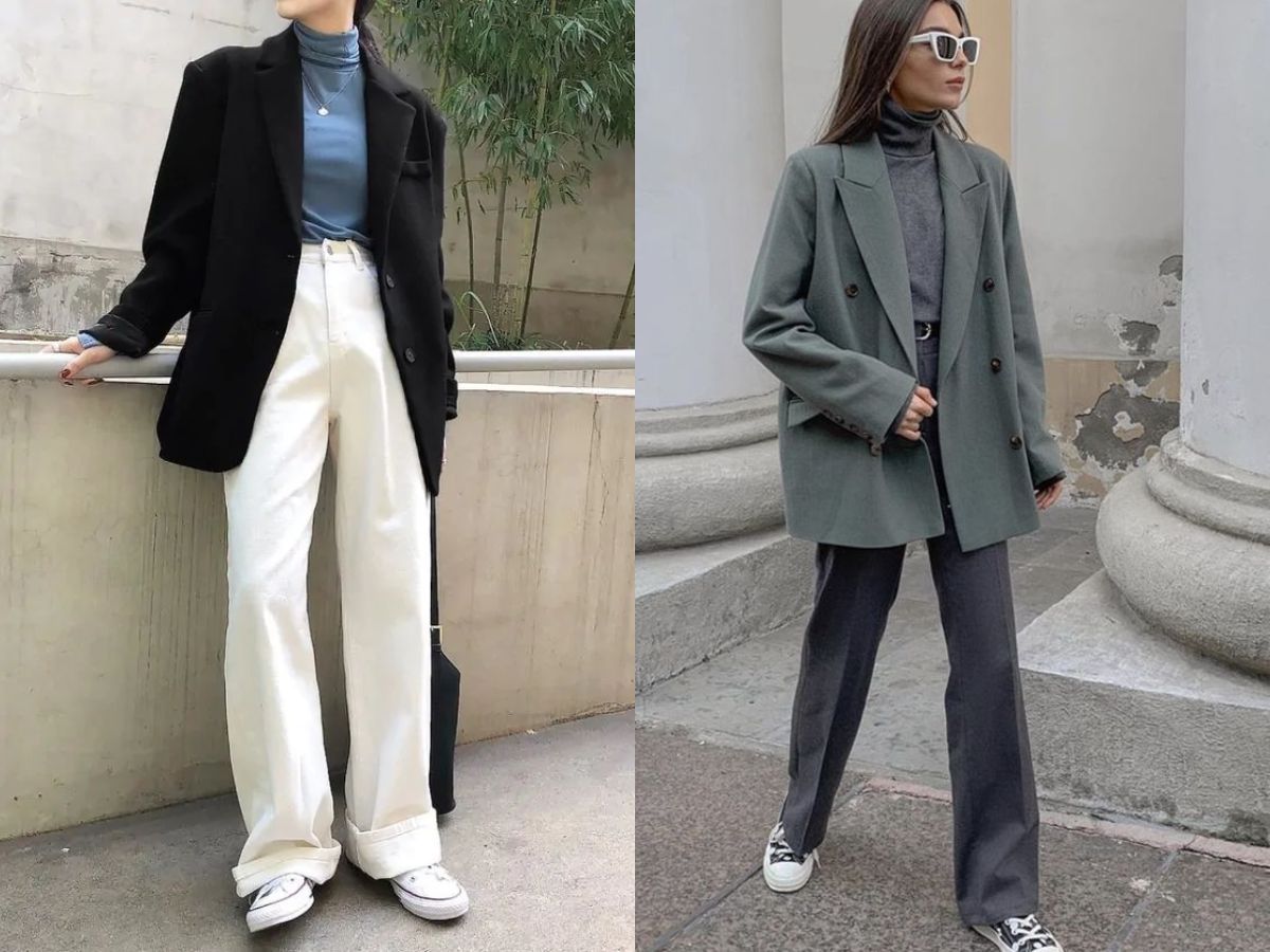Thanh lịch mà ấm áp với quần ống rộng + Áo len/Blazer