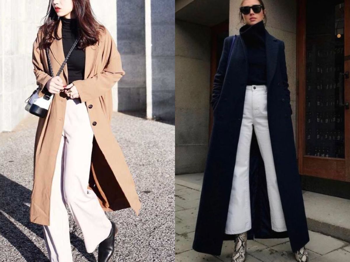 Sành điệu cùng áo khoác dài với quần ống rộng + Măng tô/Áo dạ dáng dài