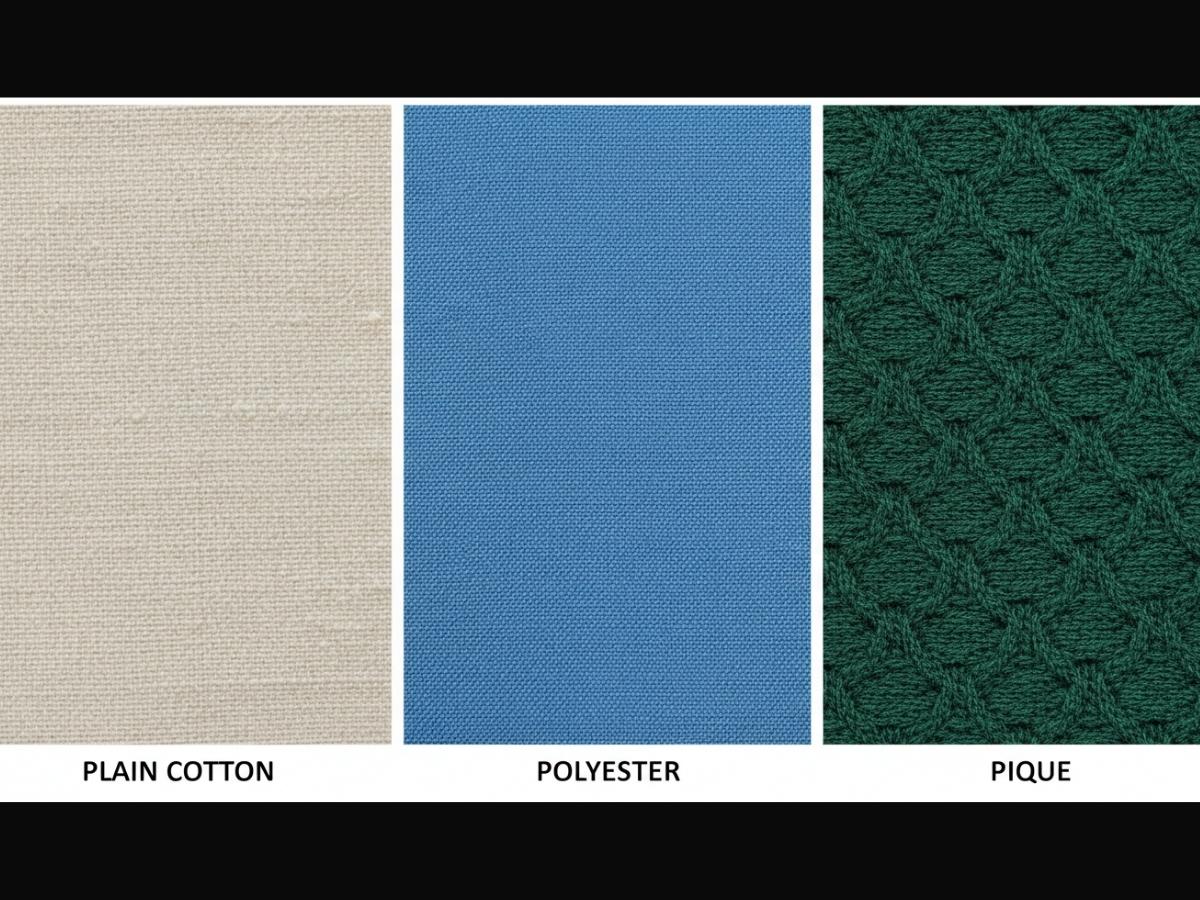 Cận cảnh bề mặt của 3 loại vải: Cotton trơn, Polyester và vải Pique
