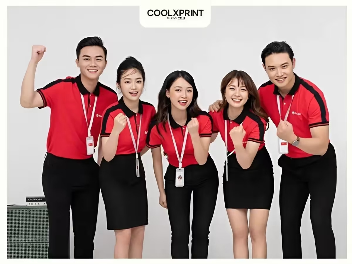 Một đội ngũ nhân viên mặc áo đồng phục Coolmate trong một sự kiện team building