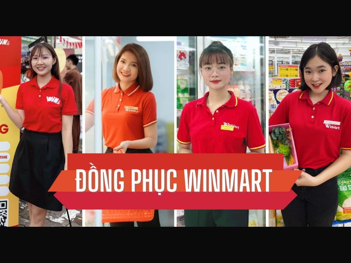 Nhân viên WinMart trong trang phục áo polo đỏ đặc trưng