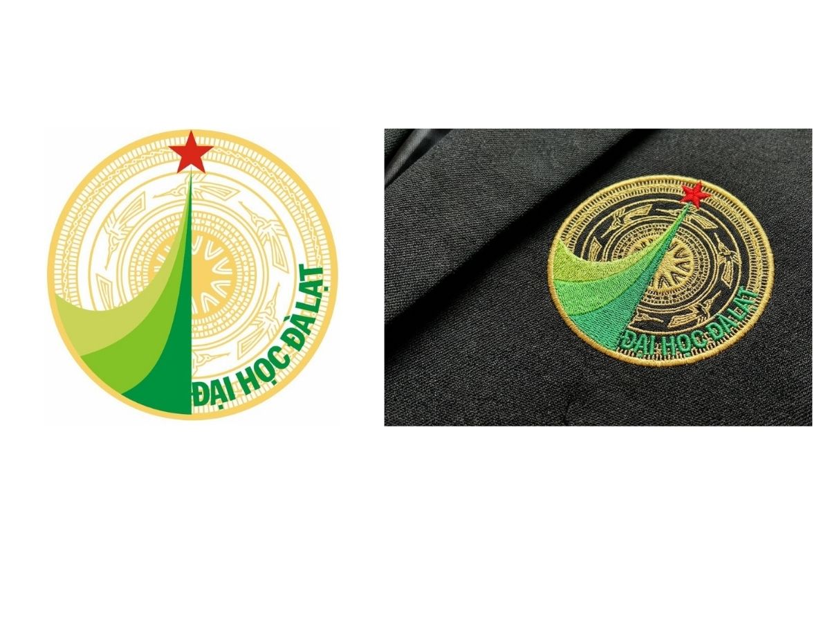 Hình ảnh logo DLU chất lượng cao và ảnh chụp cận cảnh logo được thêu trên áo vest
