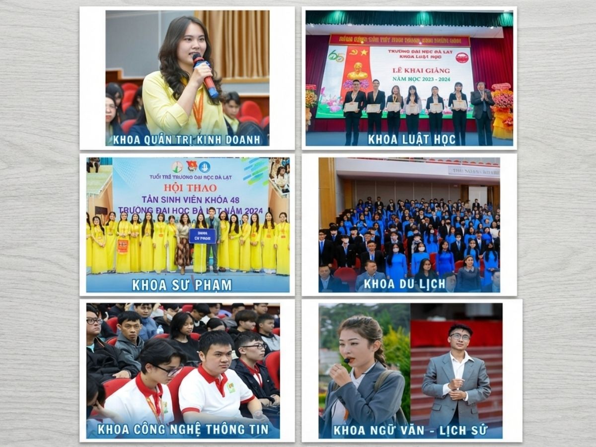 Một bộ sưu tập ảnh (gallery) gồm hình ảnh đồng phục của các khoa khác nhau