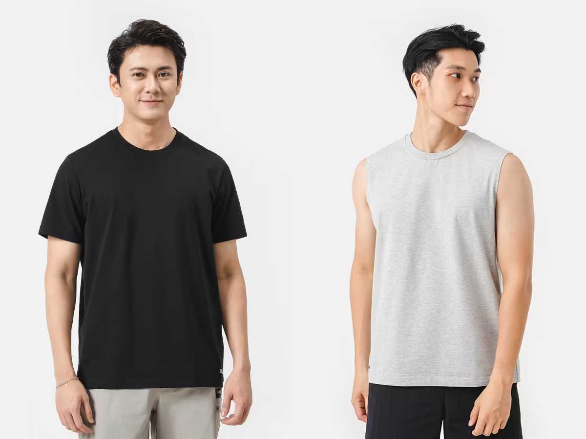 Người mẫu mặc áo cotton compact của Coolmate