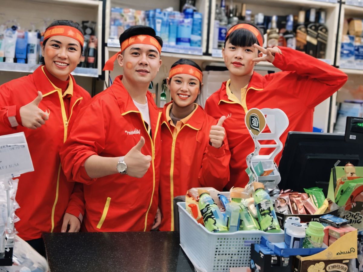 Ao khoác đồng phục Vinmart có màu đỏ đặc trưng